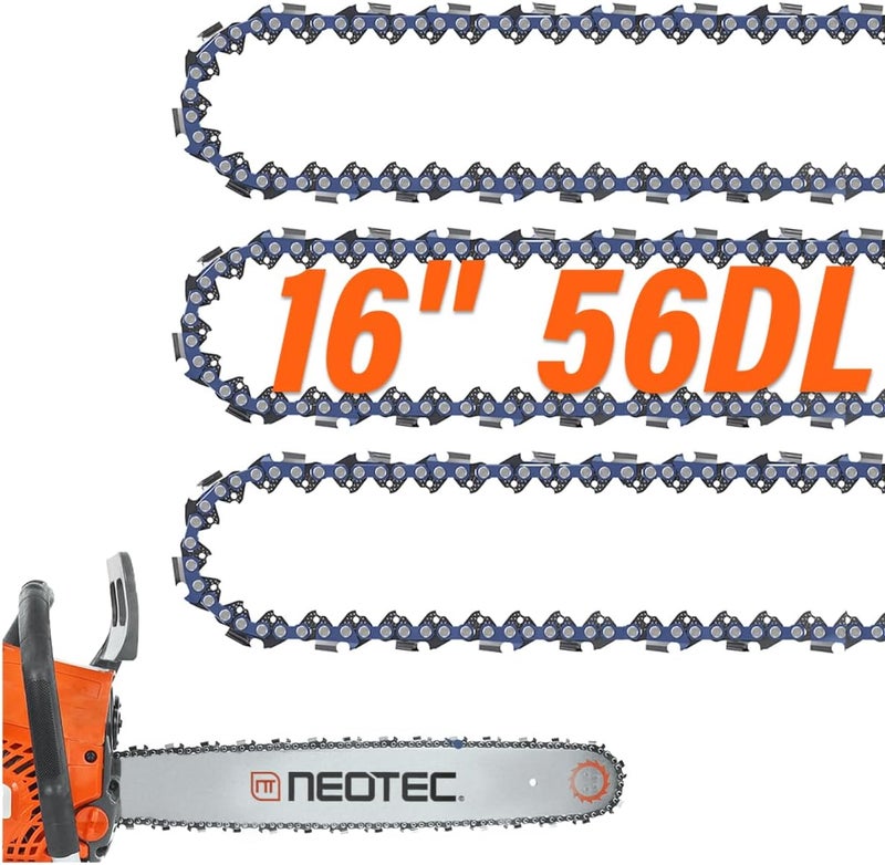 NEO-TEC 16 Inch Chainsaw Chain, 3/8" LP Pitch, 0.050" Gauge, 56 Drive Links, Fits for Ryobi, Husqvarna, Greenworks, Craftsman, Poulan, Homelite, Makita, Echo Chainsaw and more (3 Chains) - Image 1